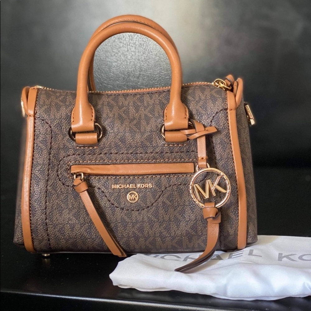 Michael Kors Carine Brown Acorn Logo Crossbody Bag - Picture 4 of 8